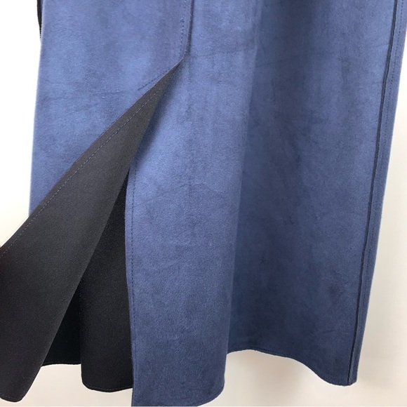 Esprit Midnight Blue Ultrasuede Belted Long Trench Military Coat sz XS - Picture 6 of 11